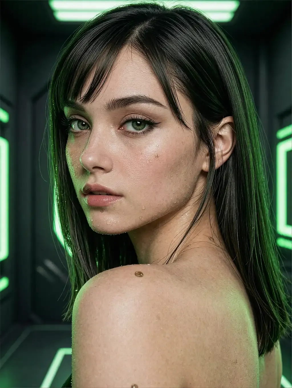 Fictional AI character featured on the third landing page, in a doorway